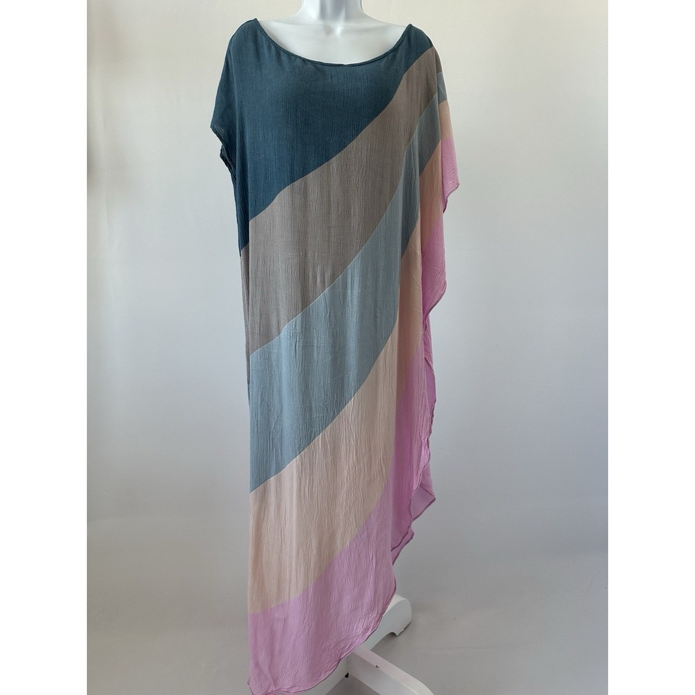 Free People SAACHI Rainbow Caftan Dress in Blue, Size One (b26) READ DESCRIPTION